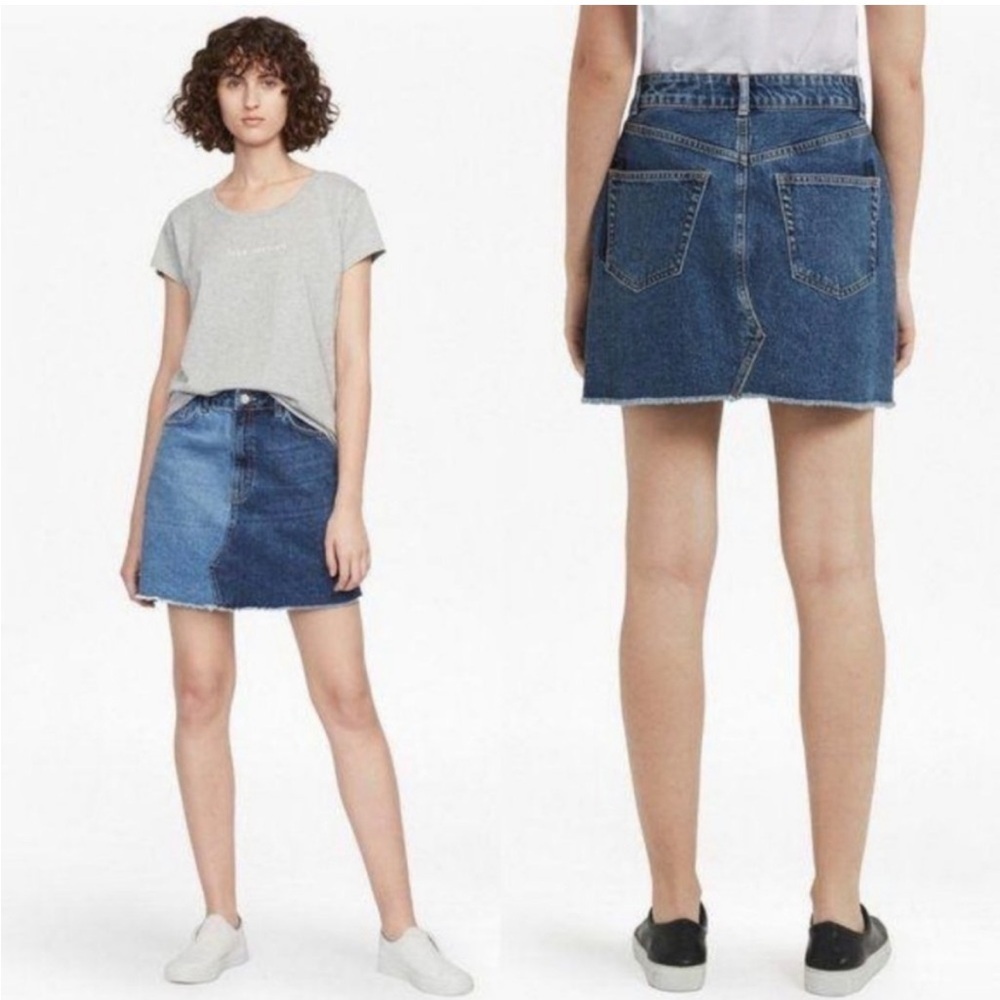 French Connection Women’s US 8 Allene Denim Mini Skirt Two-Toned Raw Hem EUC